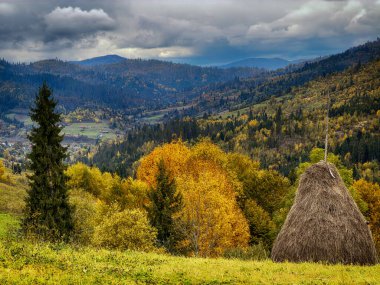 Sisli Sonbahar Yağmuru Ukrayna Karpatlar üzerinde Bulutlu.