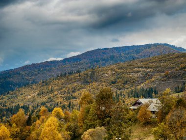 Sisli Sonbahar Yağmuru Ukrayna Karpatlar üzerinde Bulutlu.