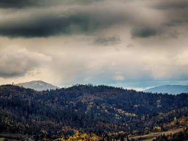 Sisli Sonbahar Yağmuru Ukrayna Karpatlar üzerinde Bulutlu.