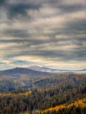 Sisli Sonbahar Yağmuru Ukrayna Karpatlar üzerinde Bulutlu.