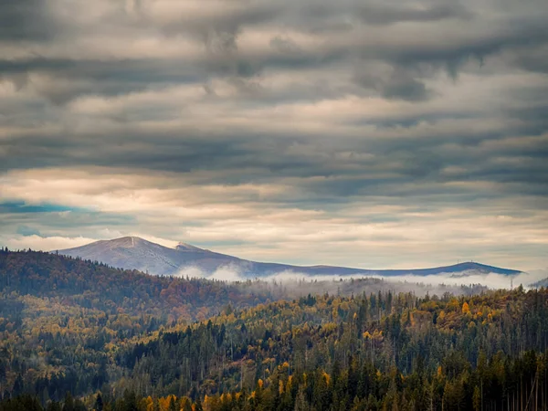 Sisli Sonbahar Yağmuru Ukrayna Karpatlar üzerinde Bulutlu.
