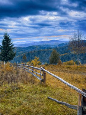 Sisli Sonbahar Yağmuru Ukrayna Karpatlar üzerinde Bulutlu.