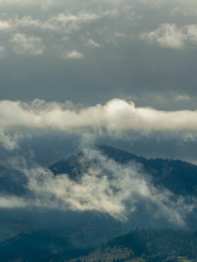 Sisli Sonbahar Yağmuru Ukrayna Karpatlar üzerinde Bulutlu.