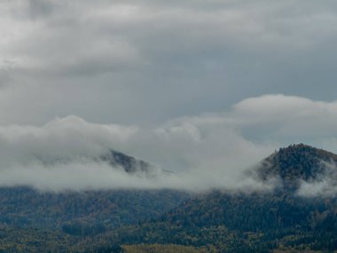 Sisli Sonbahar Yağmuru Ukrayna Karpatlar üzerinde Bulutlu.