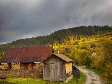 Kabarık Beyaz Bulutlu Güneşli Sonbahar Karpatları