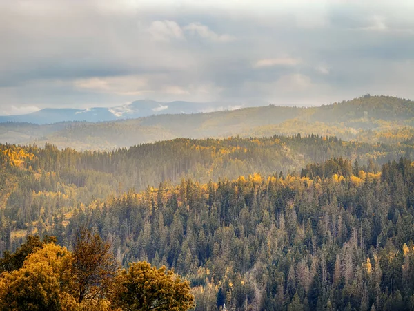 Kabarık Beyaz Bulutlu Güneşli Sonbahar Karpatları