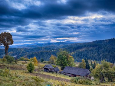 Güneşli Sonbahar Karpatları Gün Batımında Kabarık Beyaz