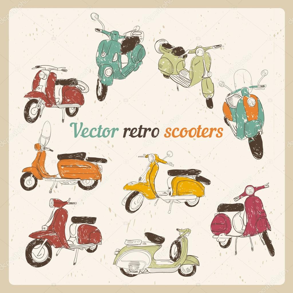 Set of retro scooters