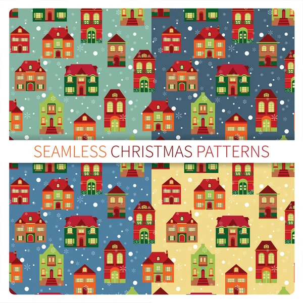 Christmas pattern with colorful houses — Stock Vector