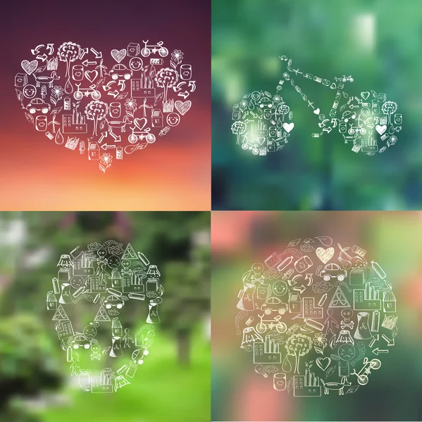 Elle çizilmiş ekolojik simgelerin arka planında bulanıklık