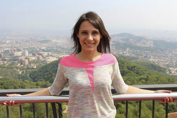 Girl and the view of Barcelona — Stock Photo, Image