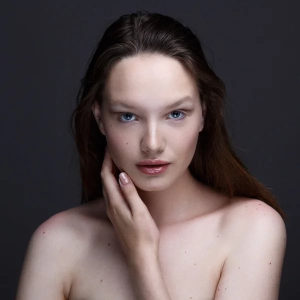 Beauty porträtt av modell med naturlig make-up Royaltyfria Stockfoton