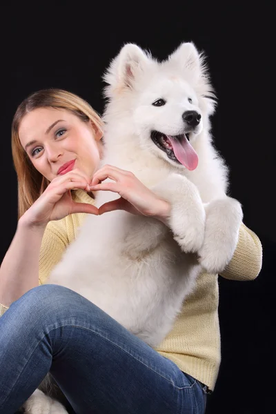  Genç kız ve Sibirya samoyed