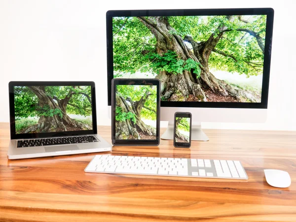 Networked computer and mobile devices — Stock Photo, Image