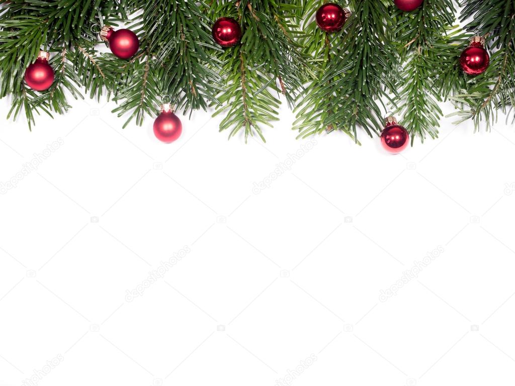 Isolated fir branches with Christmas tree balls