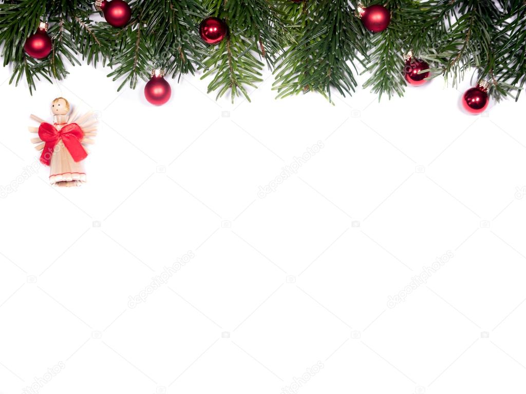 Isolated fir branches with Christmas tree balls and angel