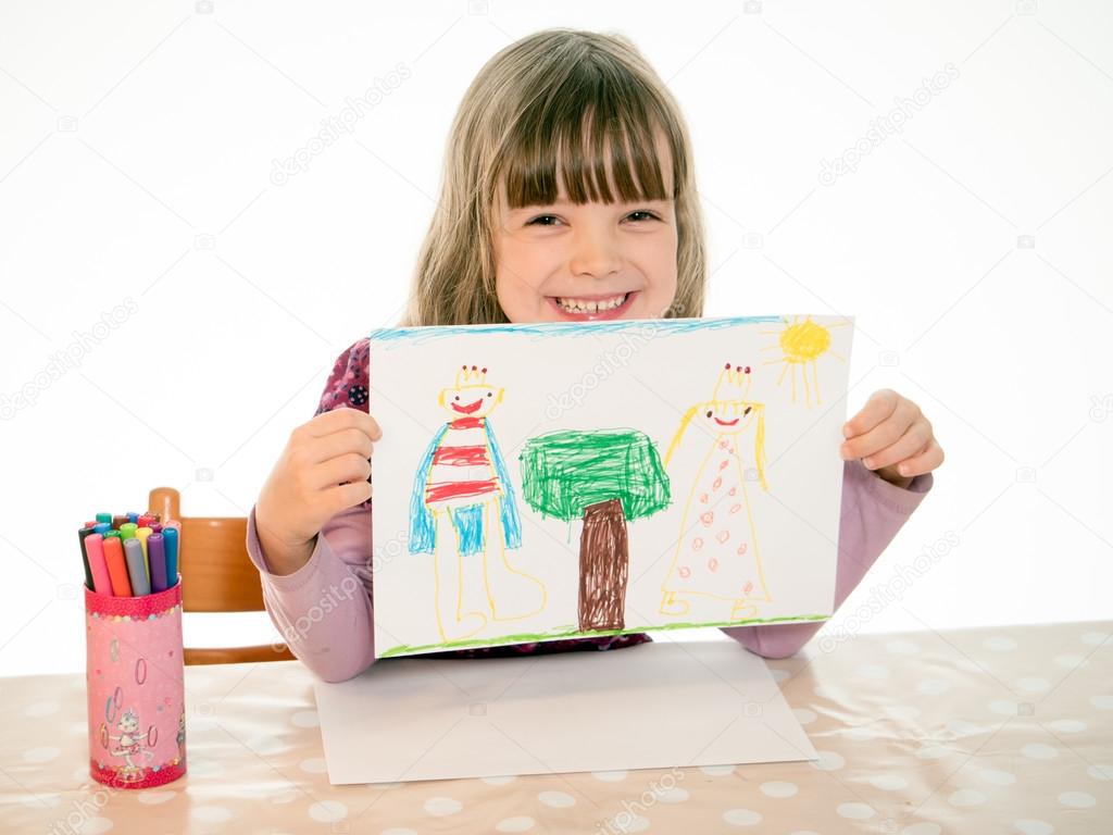 Child shows a painted picture