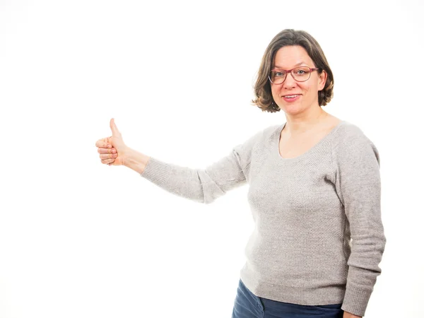 Mulher mostrando um polegar para cima — Fotografia de Stock