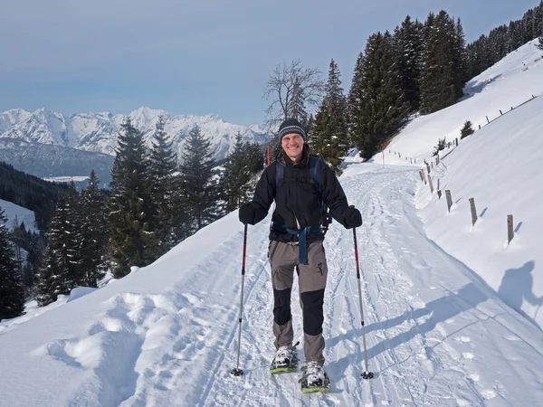 Senderistas de raquetas de nieve en los Alpes Fotos de stock