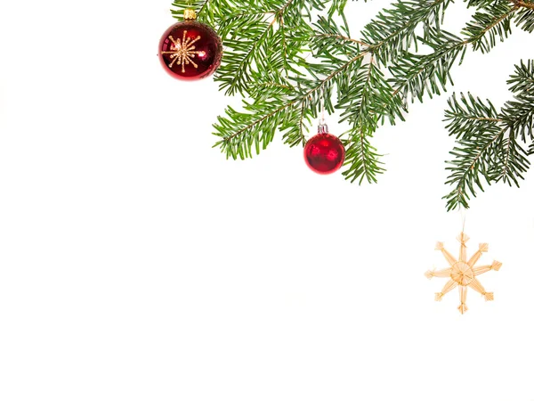 Fir branches with christmas balls — Stock Photo, Image