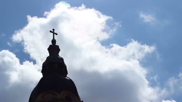 Church Cross Towards Sky Time — стоковое видео