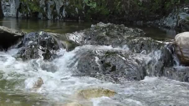 Пінний водою омивається каменів — стокове відео