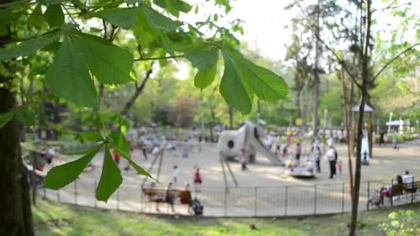 Kinder spielen auf Spielplatz im Park — Stockvideo