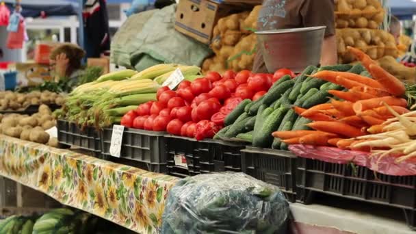 El hombre compra verduras frescas — Vídeos de Stock