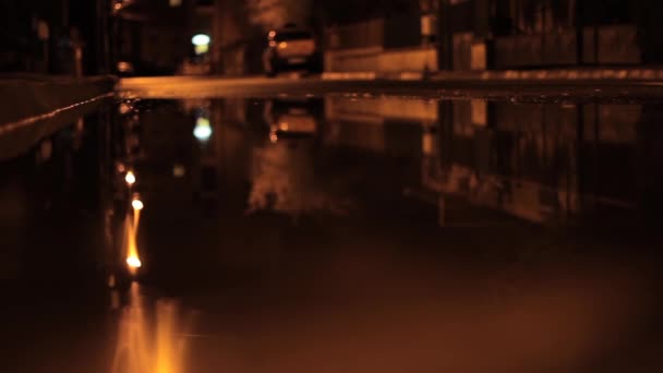 Sidewalk View Rainy Night — Stock Video