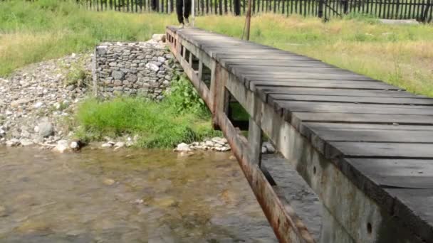 Passos na pequena ponte pedonal — Vídeo de Stock