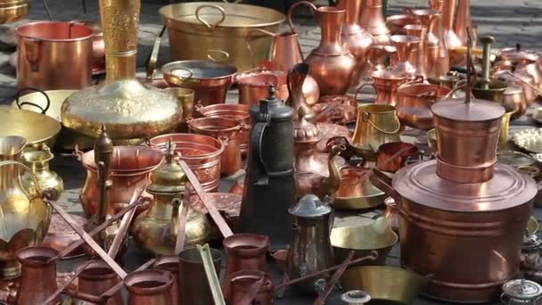 Copper Kettles — Stock Video