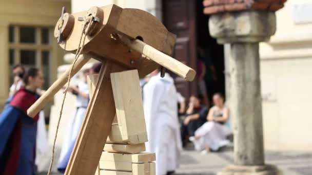 Ballesta de madera grande — Vídeos de Stock