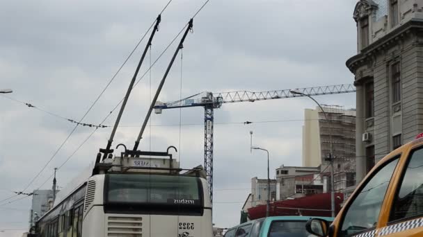 Trolleybus Antennas on Wires — Stock Video