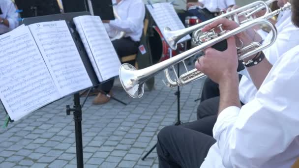Трубачи на духовом оркестре — стоковое видео
