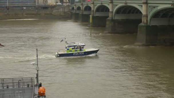 Policía velocidad barco en río — Vídeos de Stock