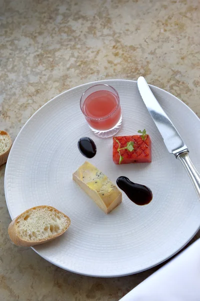 Foie gras and watermelon — Stock Photo, Image