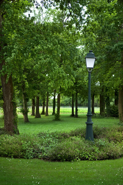 Street lamp in a beautiful French garden