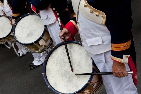 Close up of drum players in a marching band