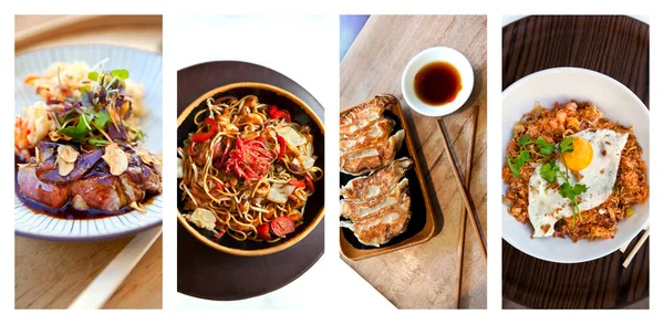 Ázsiai Ételek Ételek Egy Élelmiszer Kollázs — Stock Fotó