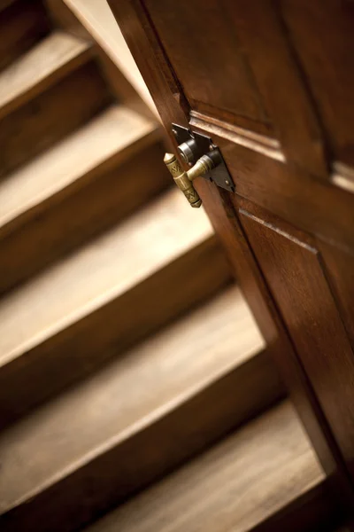 Door and wooden stairs — Stock Photo, Image
