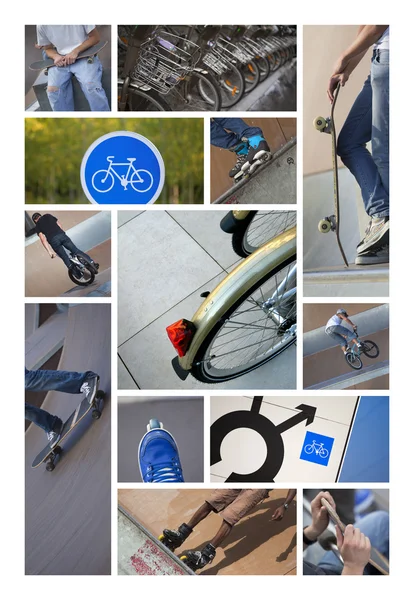 Велосипеди й ролики — стокове фото