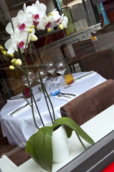 Table Installée Orchidée Dans Restaurant — Photo