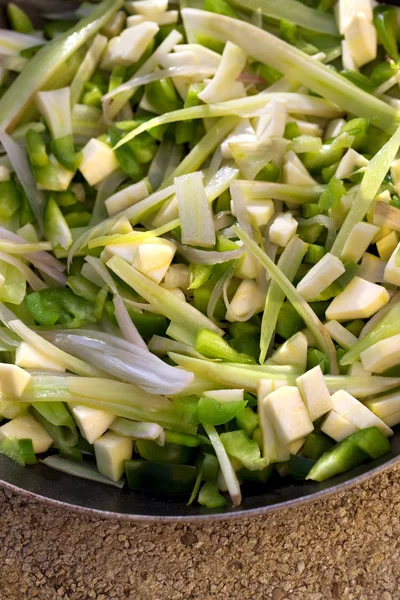 Poireaux Courgettes Pommes Terre Oignons Poivrons Dans Une Poêle — Photo