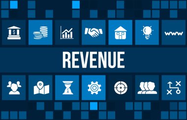 Gelir kavramı görüntüsüyle iş ikonları/simgeleri ve boşaltmak.