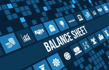 Balance sheet  concept image with business icons and copyspace. clipart