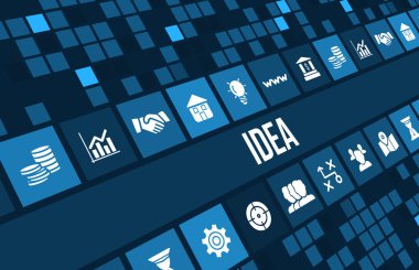 Fikir kavramı görüntüsüyle iş ikonları/simgeleri ve boşaltmak.