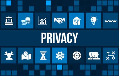 Gizlilik kavramı görüntüsüyle iş ikonları/simgeleri ve boşaltmak.