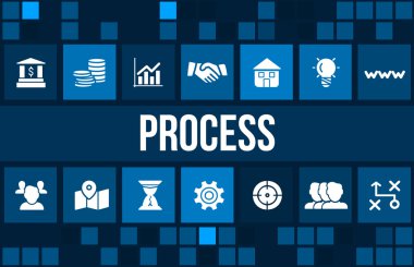 İşlem kavramı görüntüsüyle iş ikonları/simgeleri ve boşaltmak.