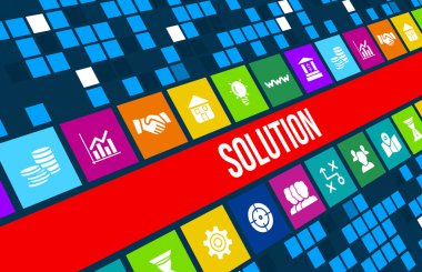 Çözüm kavramı görüntüsüyle iş ikonları/simgeleri ve boşaltmak.