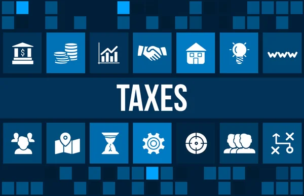 Image de concept de taxes avec des icônes d'affaires et copyspace . — Photo